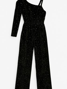 Justice Black Glitter One Shoulder Pantsuit Size 7/8